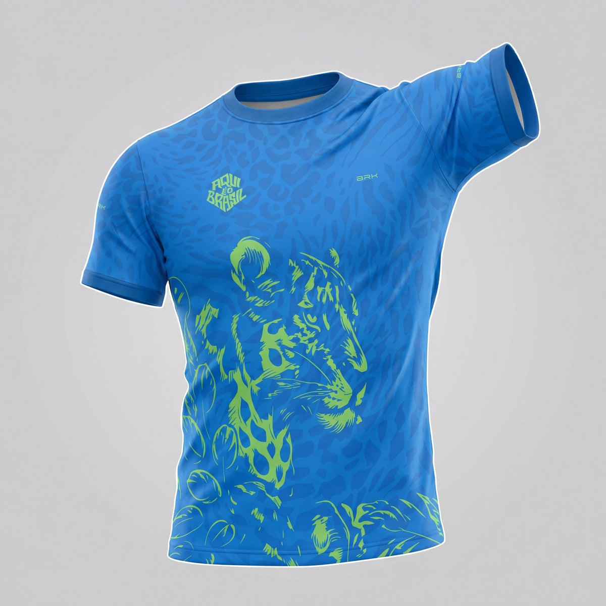 Camisa Casual Brk Aqui é o Brasil Onça Sombreada Azul com Proteção UV50