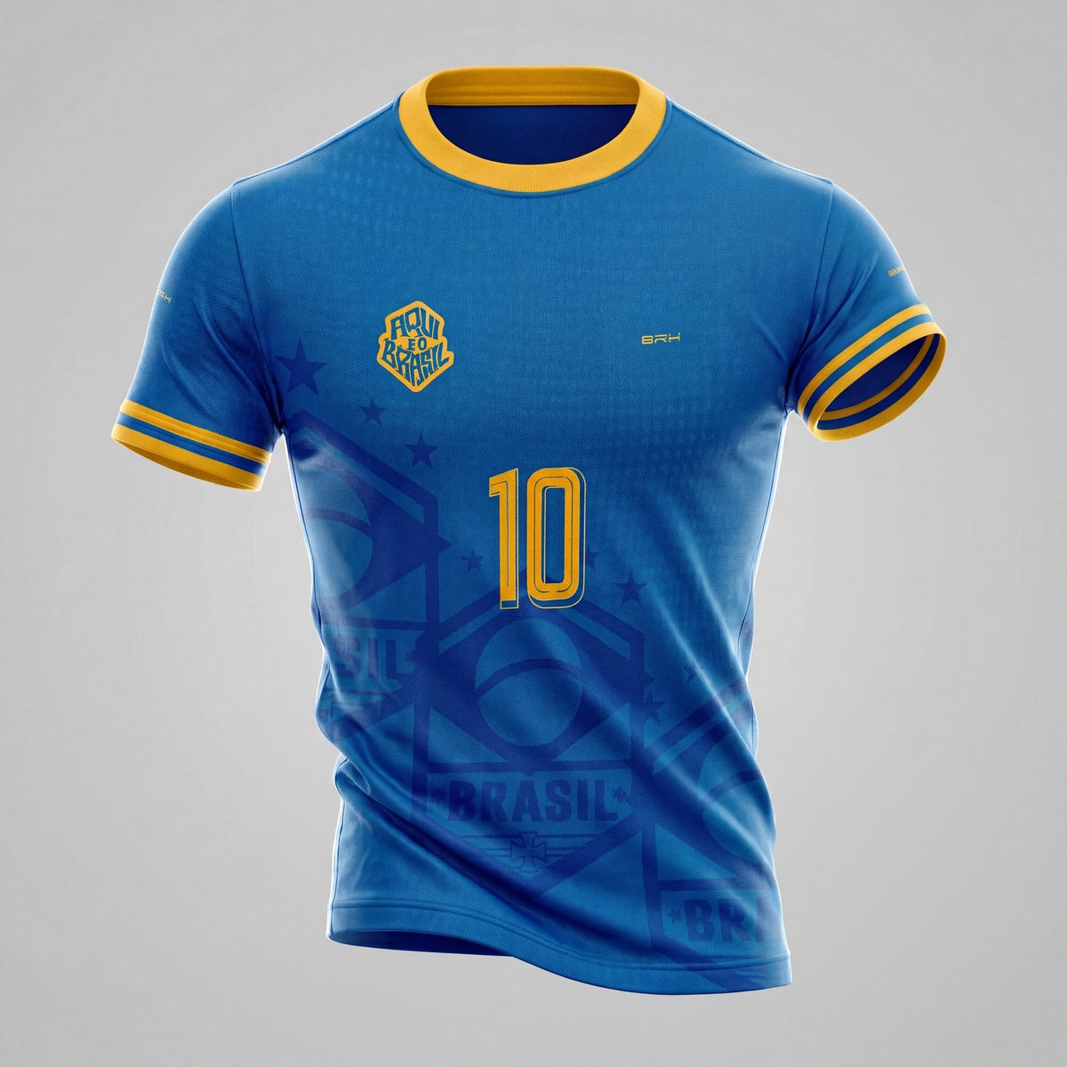 Camisa Casual Brk Aqui é o Brasil Escudo 10 Azul Royal com Proteção UV50