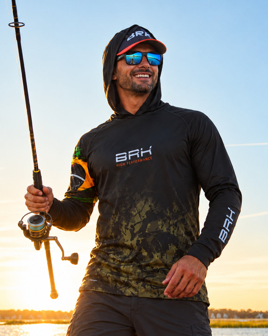 Camisa de Pesca com Capuz Brk Camuflado Preto Brasil