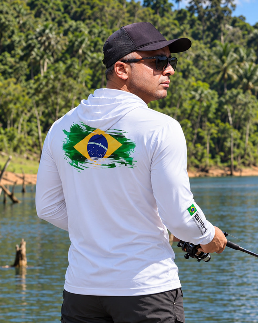 Camisa de Pesca com Capuz Brk Branca Brasil