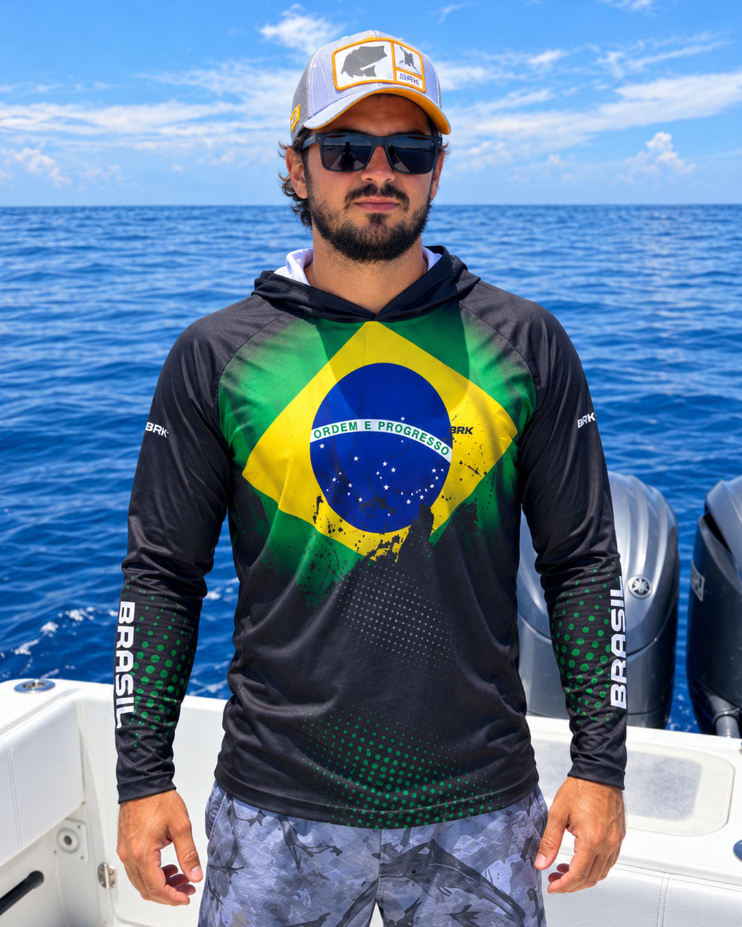 Camisa de Pesca Com Capuz BRK Brasil Preta
