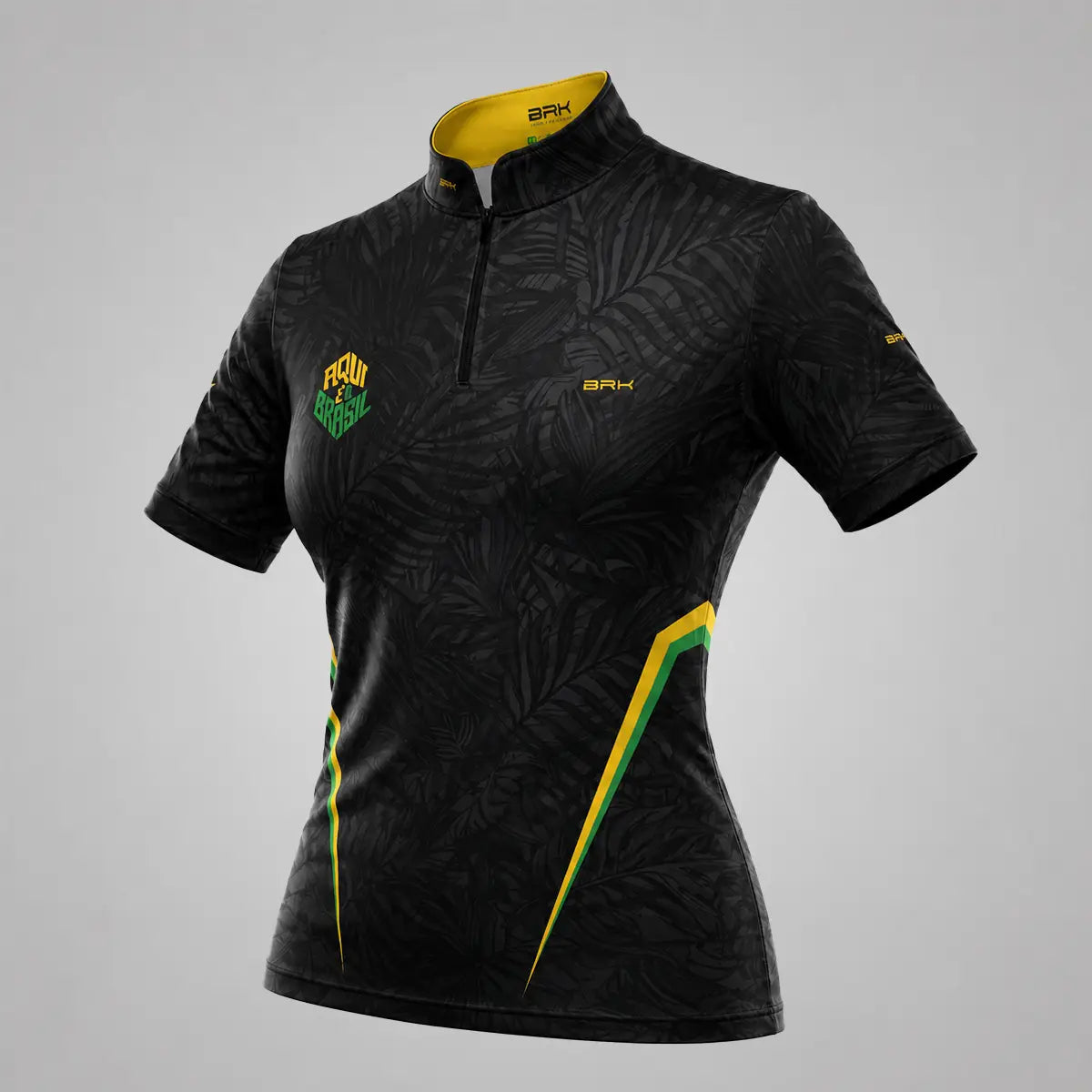 Camiseta Brk Feminina Aqui é o Brasil Folhagem Preta com Proteção UV50
