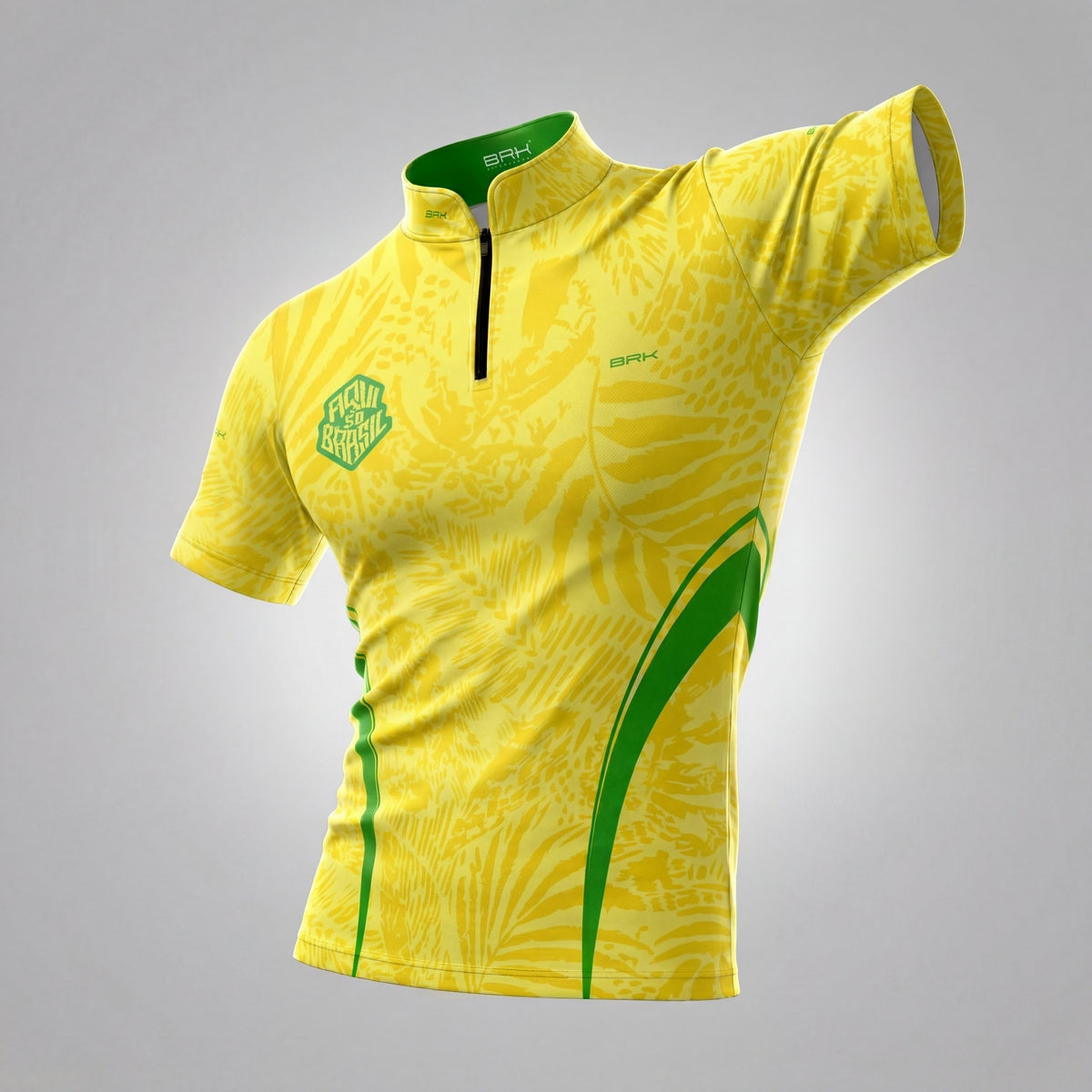 Camiseta Brk Aqui é o Brasil Folhagem Tropical Amarela com Proteção UV50