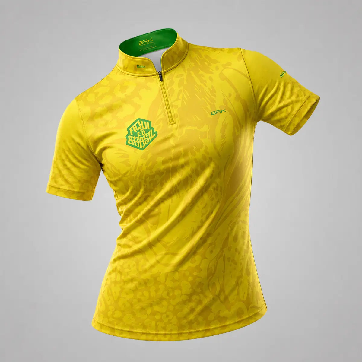 Camiseta Brk Feminina Aqui é o Brasil Onça Pintada Amarela com Proteção UV50