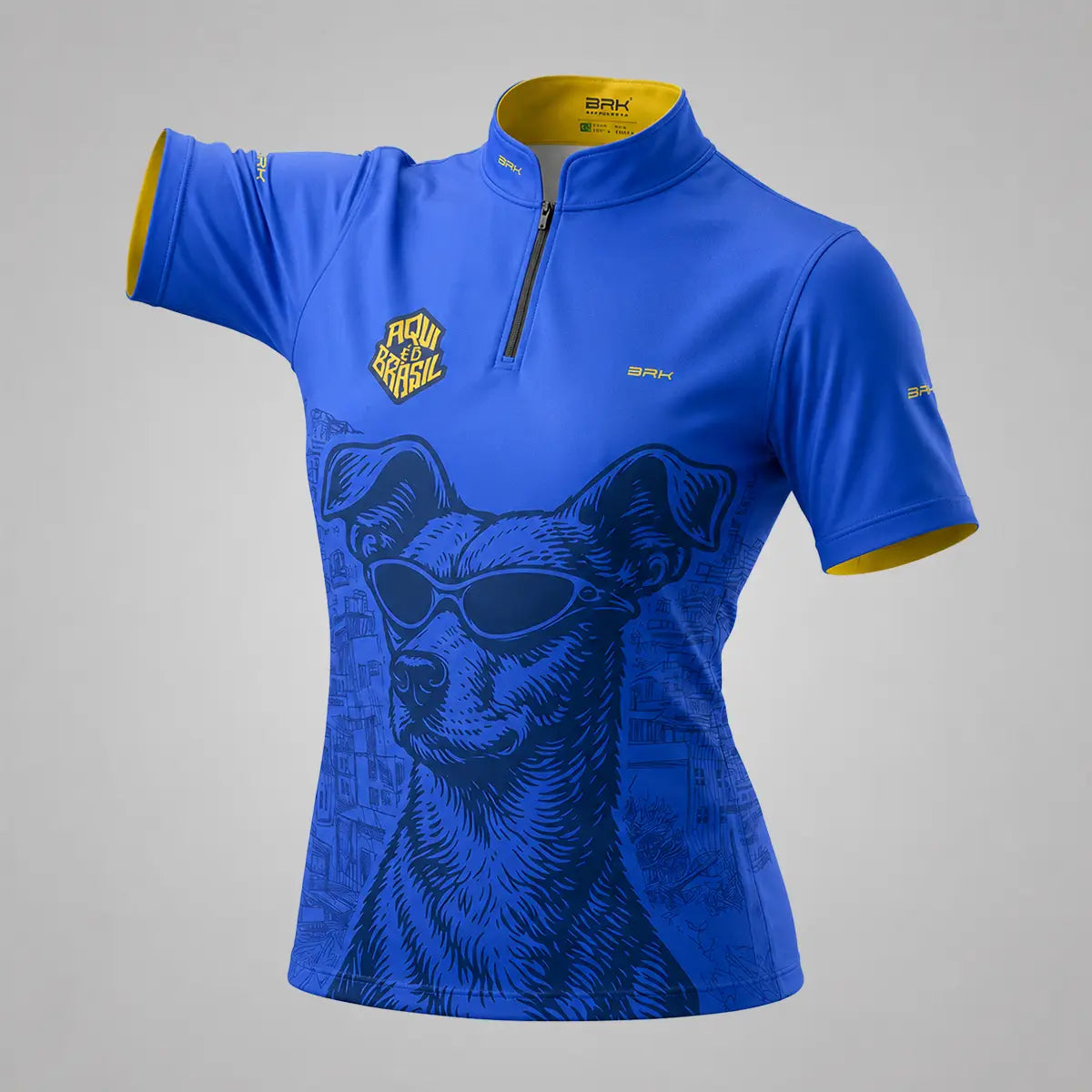 Camiseta Brk Feminina Aqui é o Brasil Caramelo de Óculos Azul com Proteção UV50