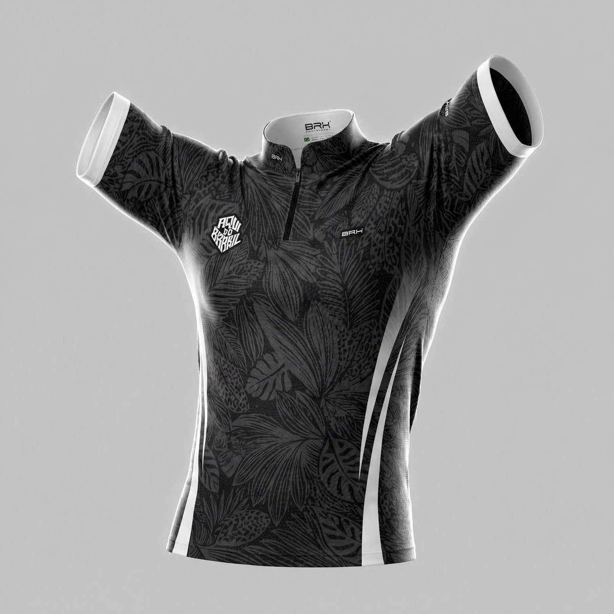 Camiseta Brk Aqui é o Brasil Folhagem Tropical Preta com Proteção UV50