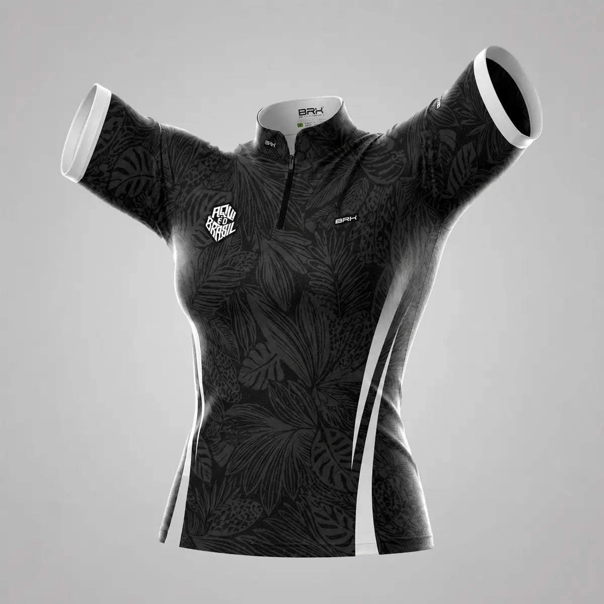 Camiseta Brk Feminina Aqui é o Brasil Folhagem Tropical Preta com Proteção UV50