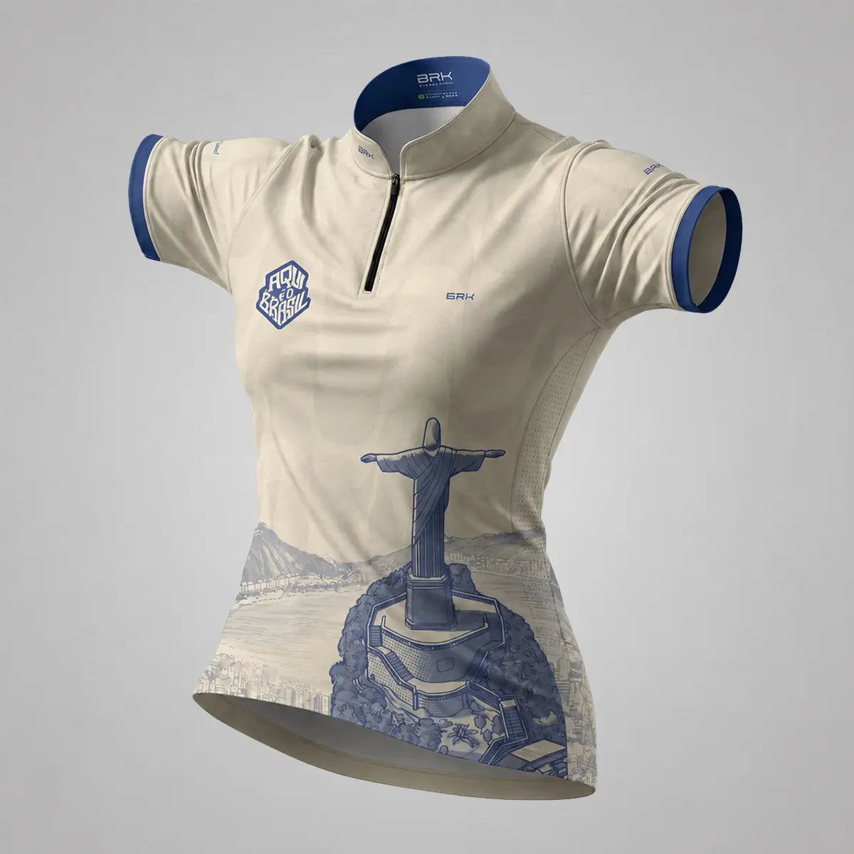 Camiseta Brk Feminina Aqui é o Brasil Cristo Redentor Paisagem Bege com Proteção UV50