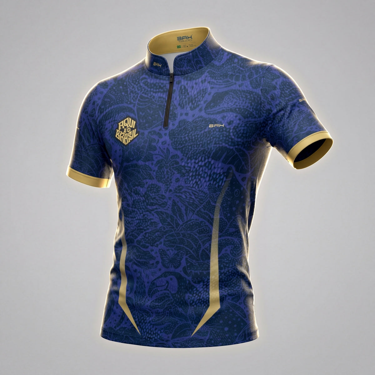 Camiseta Brk Aqui é o Brasil Folhagem Sutil Azul Royal com Proteção UV50