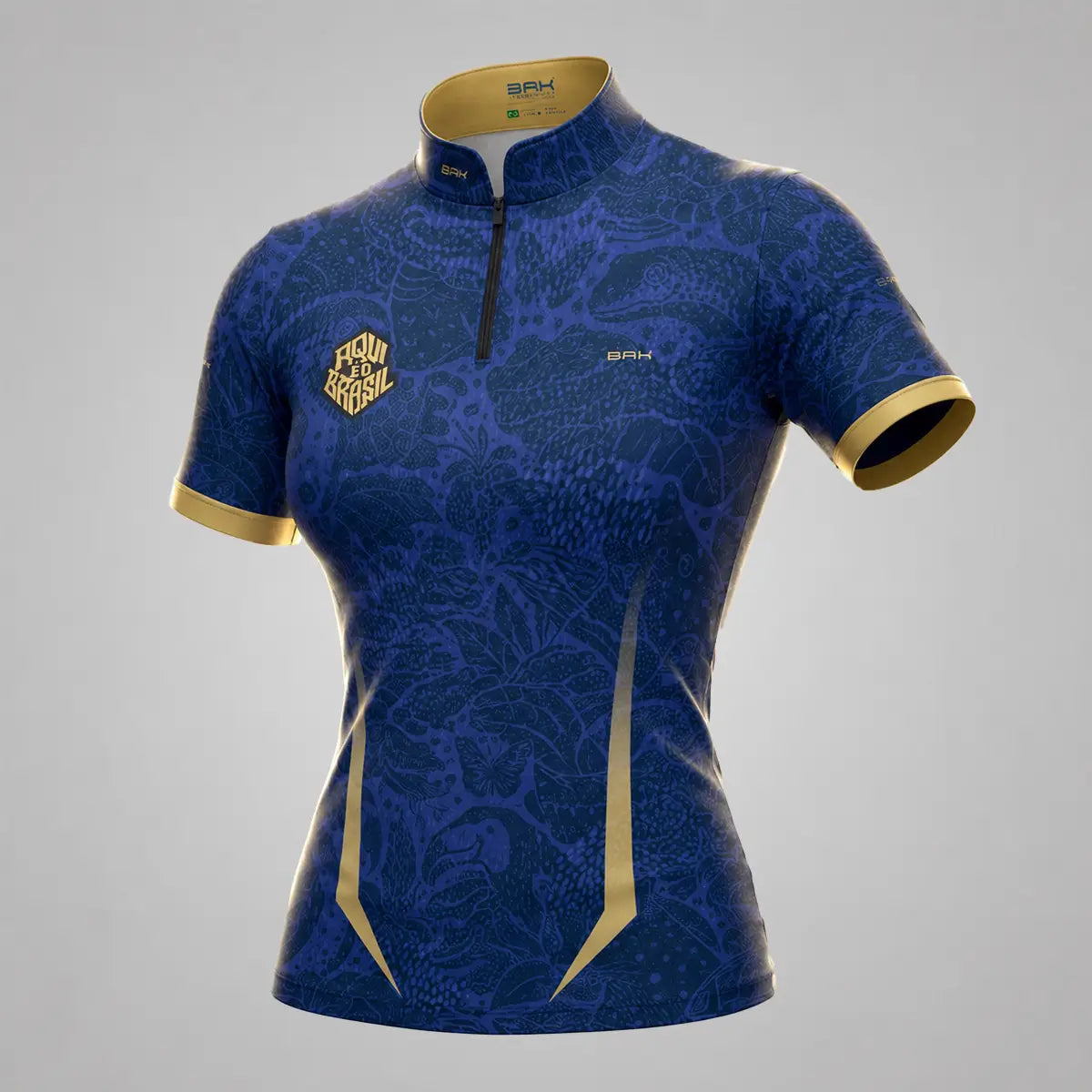 Camiseta Brk Feminina Aqui é o Brasil Folhagem Sutil Azul Royal com Proteção UV50