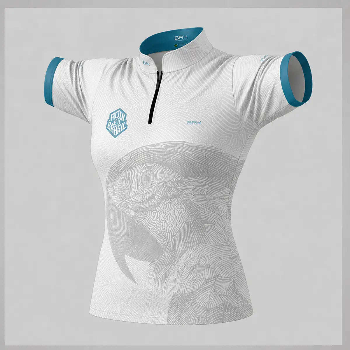 Camiseta Brk Feminina Aqui é o Brasil Arara Sombreada Branca com Proteção UV50