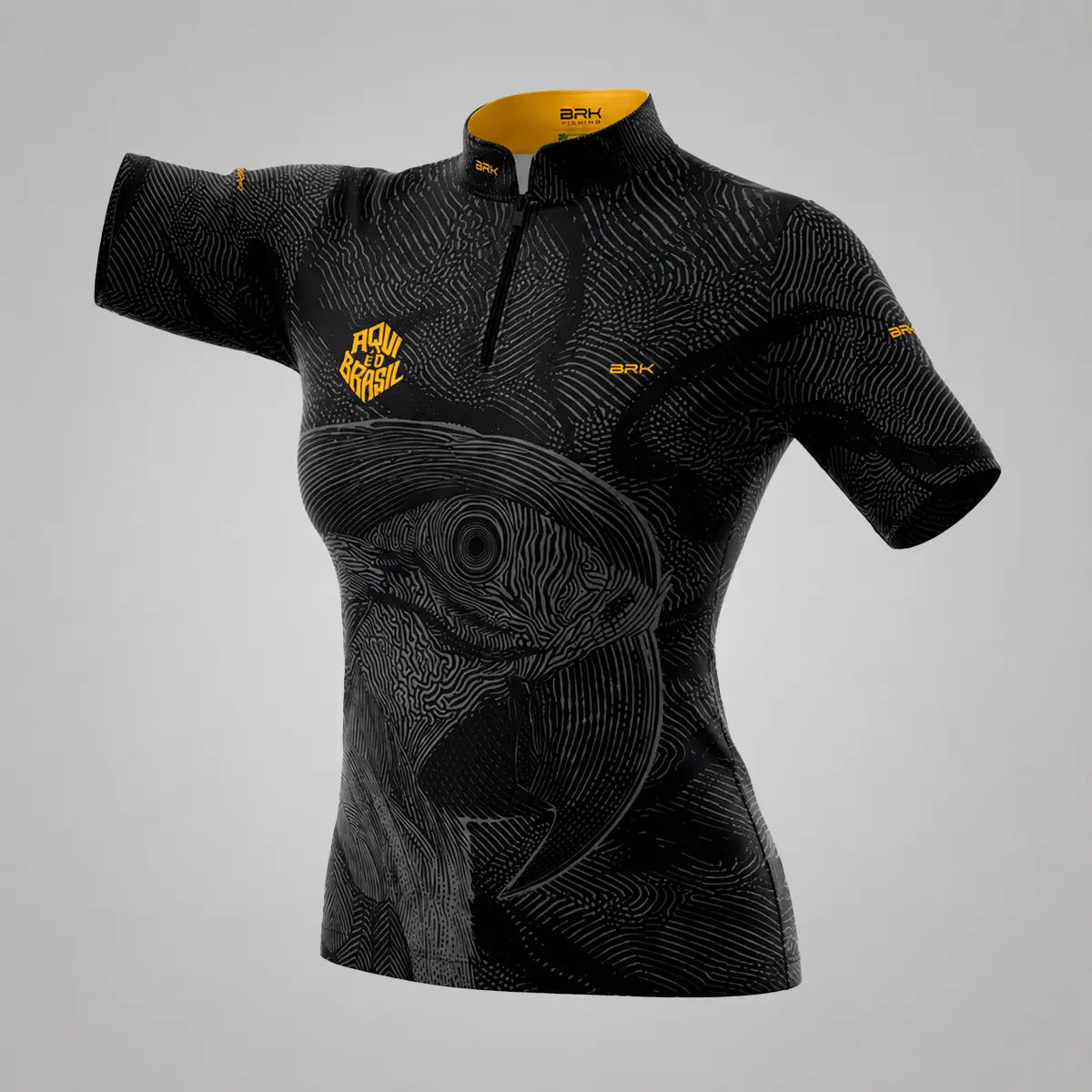 Camiseta Brk Feminina Aqui é o Brasil Arara Sombreada Preta com Proteção UV50