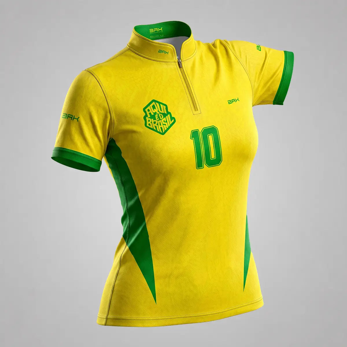 Camiseta Brk Feminina Aqui é o Brasil Clássica 10 Amarela com Proteção UV50