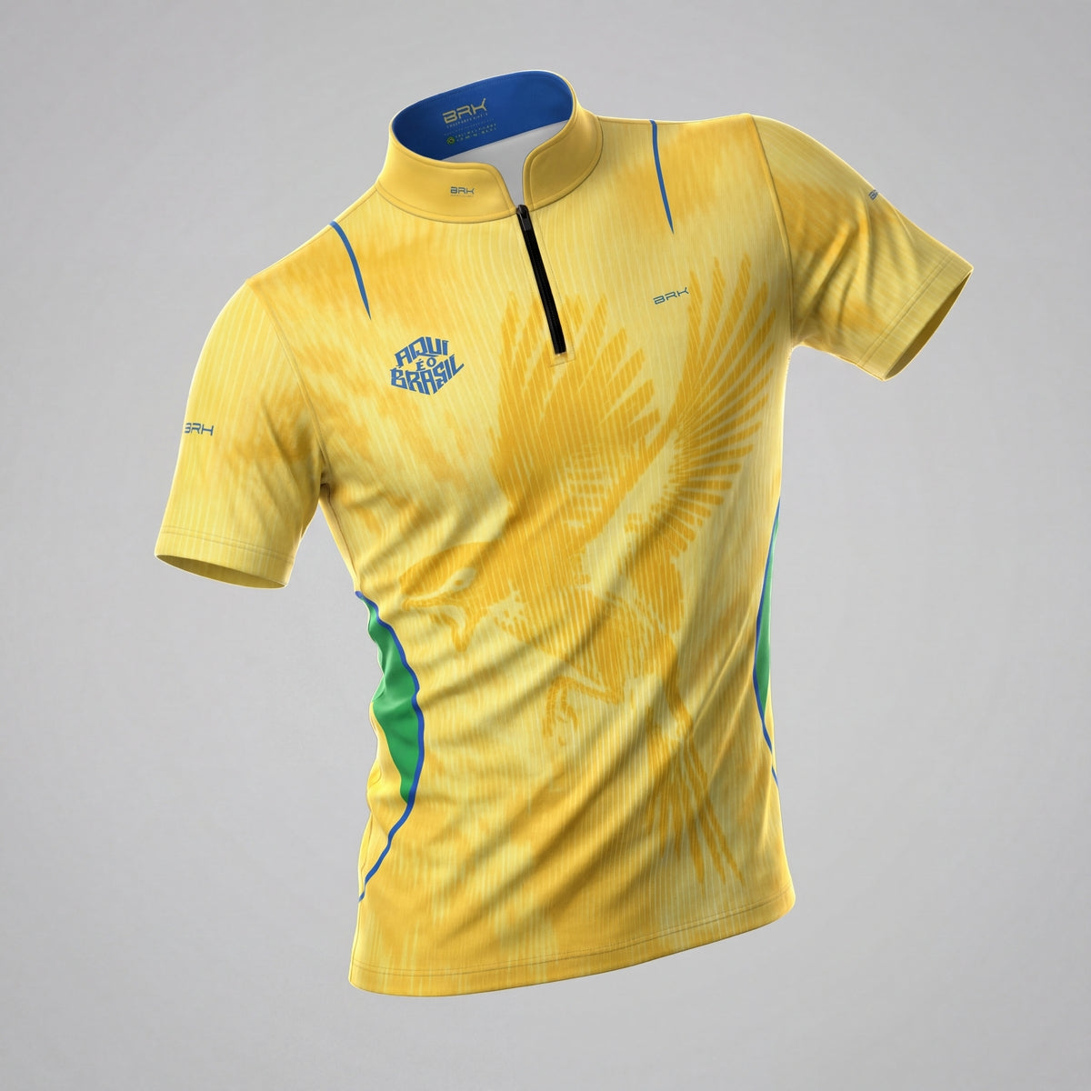 Camiseta Brk Aqui é o Brasil Beija-Flor Sombreado Amarela com Proteção UV50
