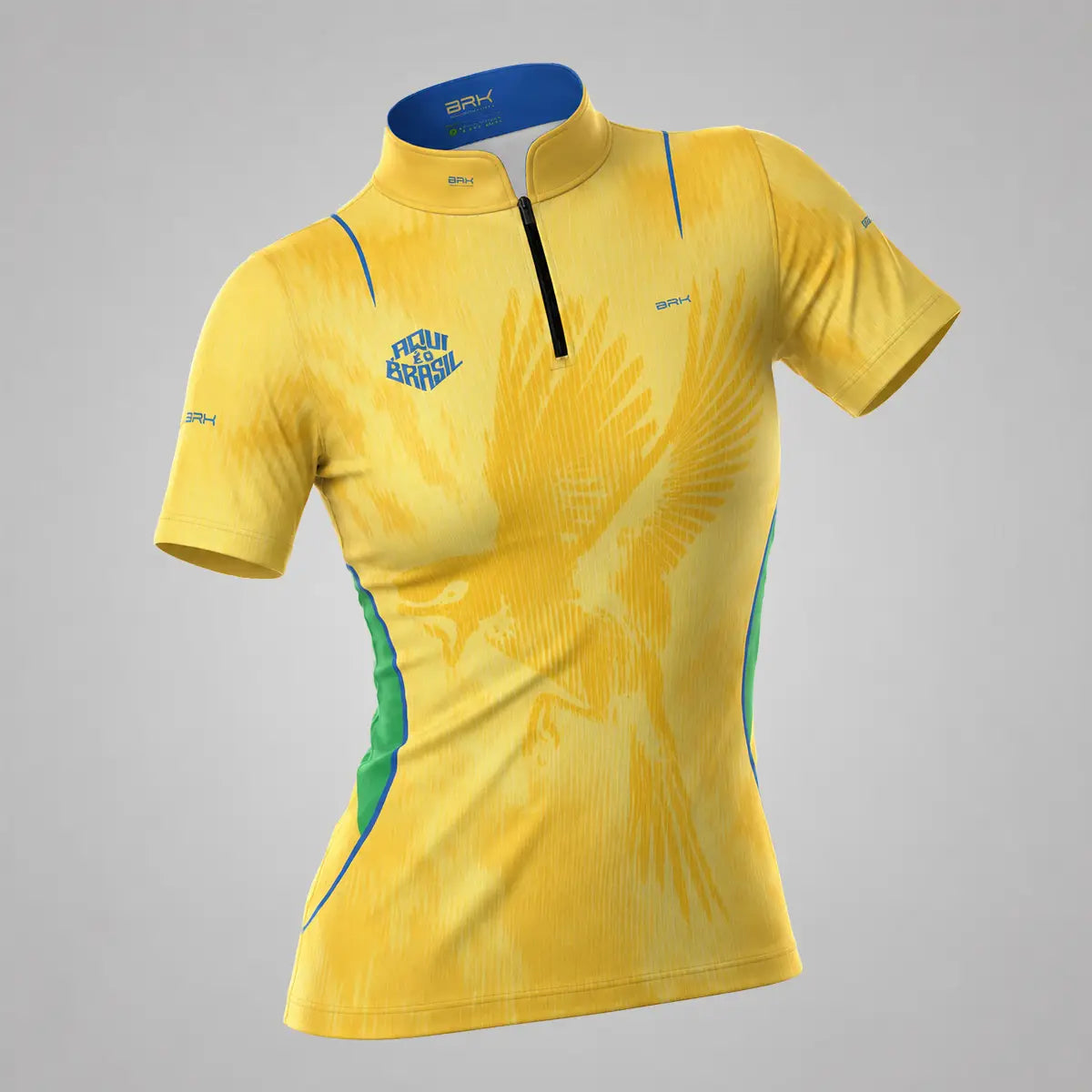 Camiseta Brk Feminina Aqui é o Brasil Beija-Flor Sombreado Amarela com Proteção UV50