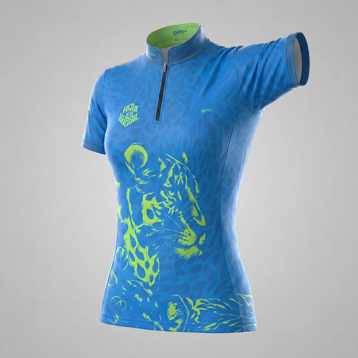 Camiseta Brk Feminina Aqui é o Brasil Onça Sombreada Azul com Proteção UV50