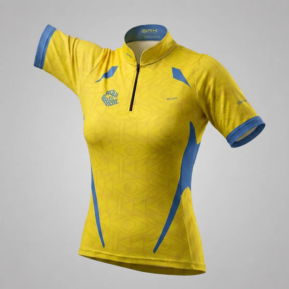 Camiseta Brk Feminina Aqui é o Brasil Bandeira Geométrica Amarela com Proteção UV50