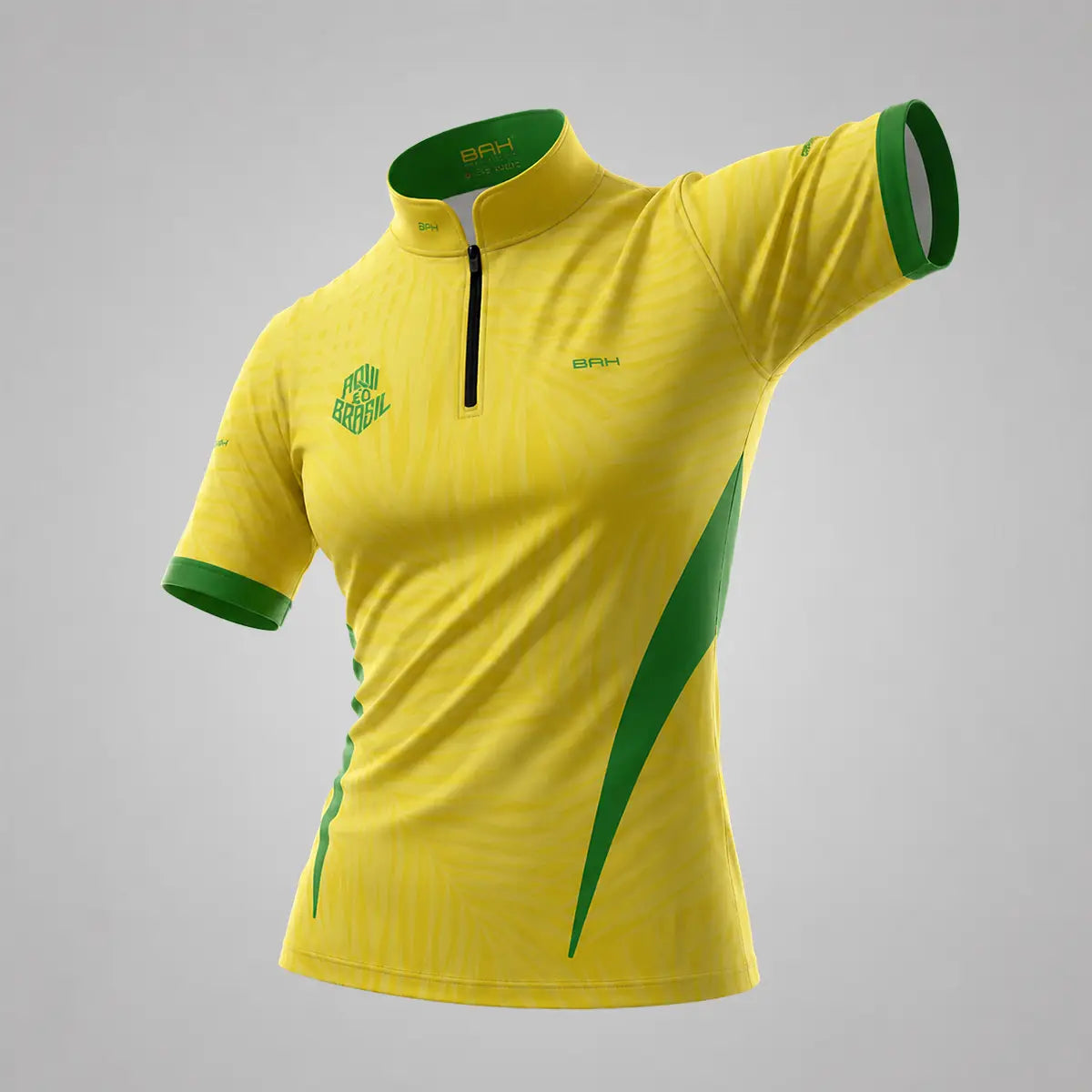 Camiseta Brk Feminina Aqui é o Brasil Tropical Amarela com Proteção UV50