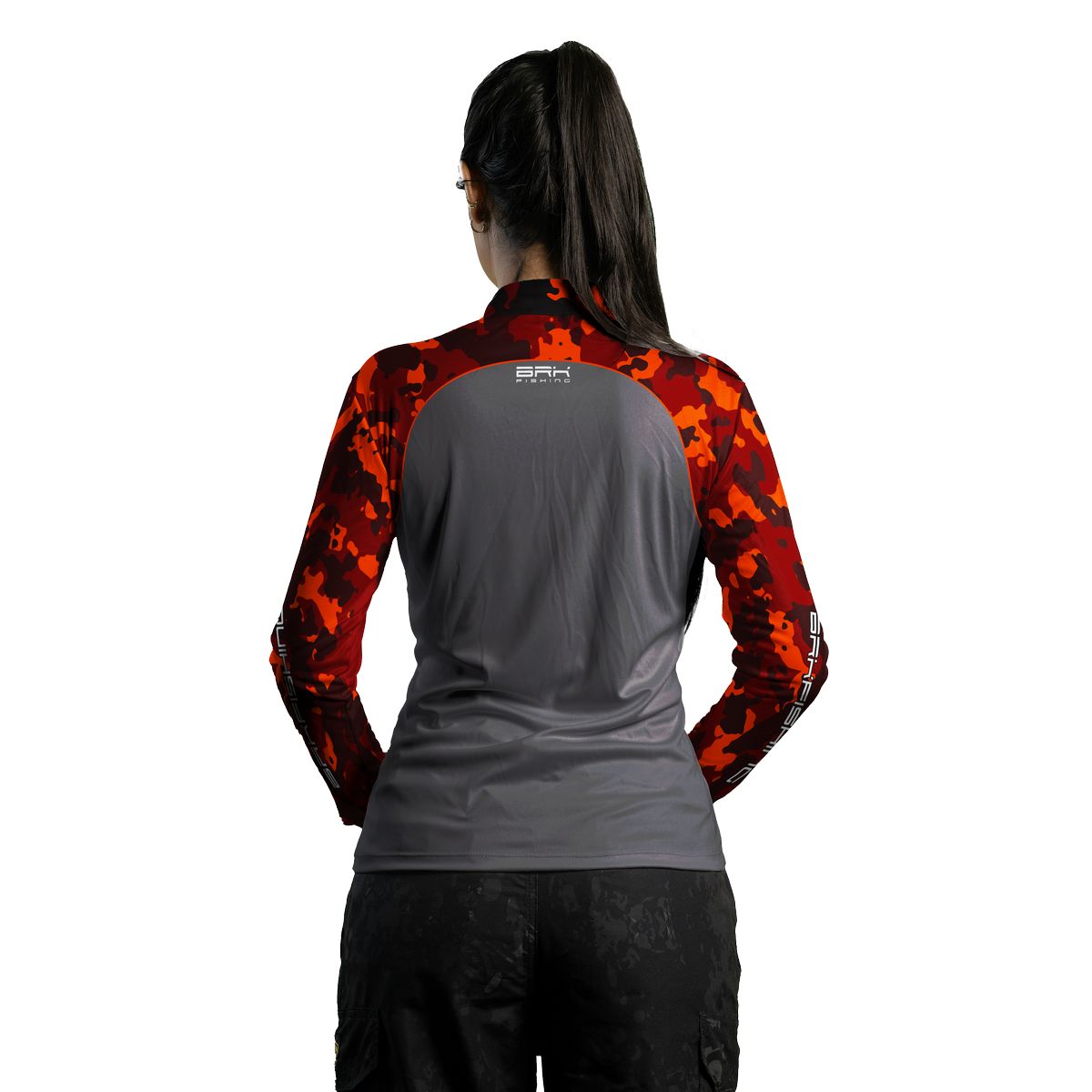 Camisa Feminina de Pesca  Brk Laranja Camuflado e Cinza com UV50+