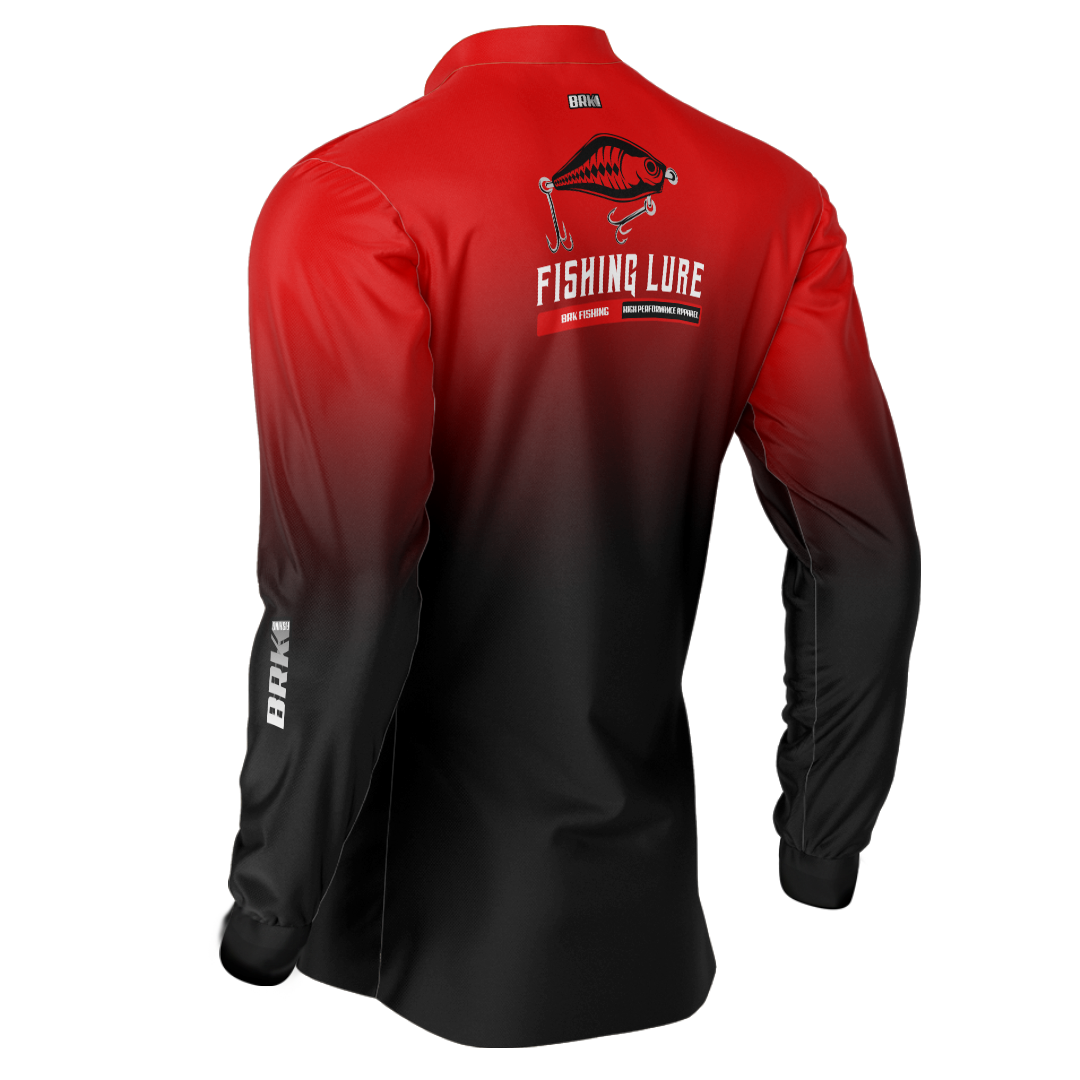 Camisa de Pesca Brk Fly Fishing Lure Red Black com Proteção Uv50+ - Tamanho: GG