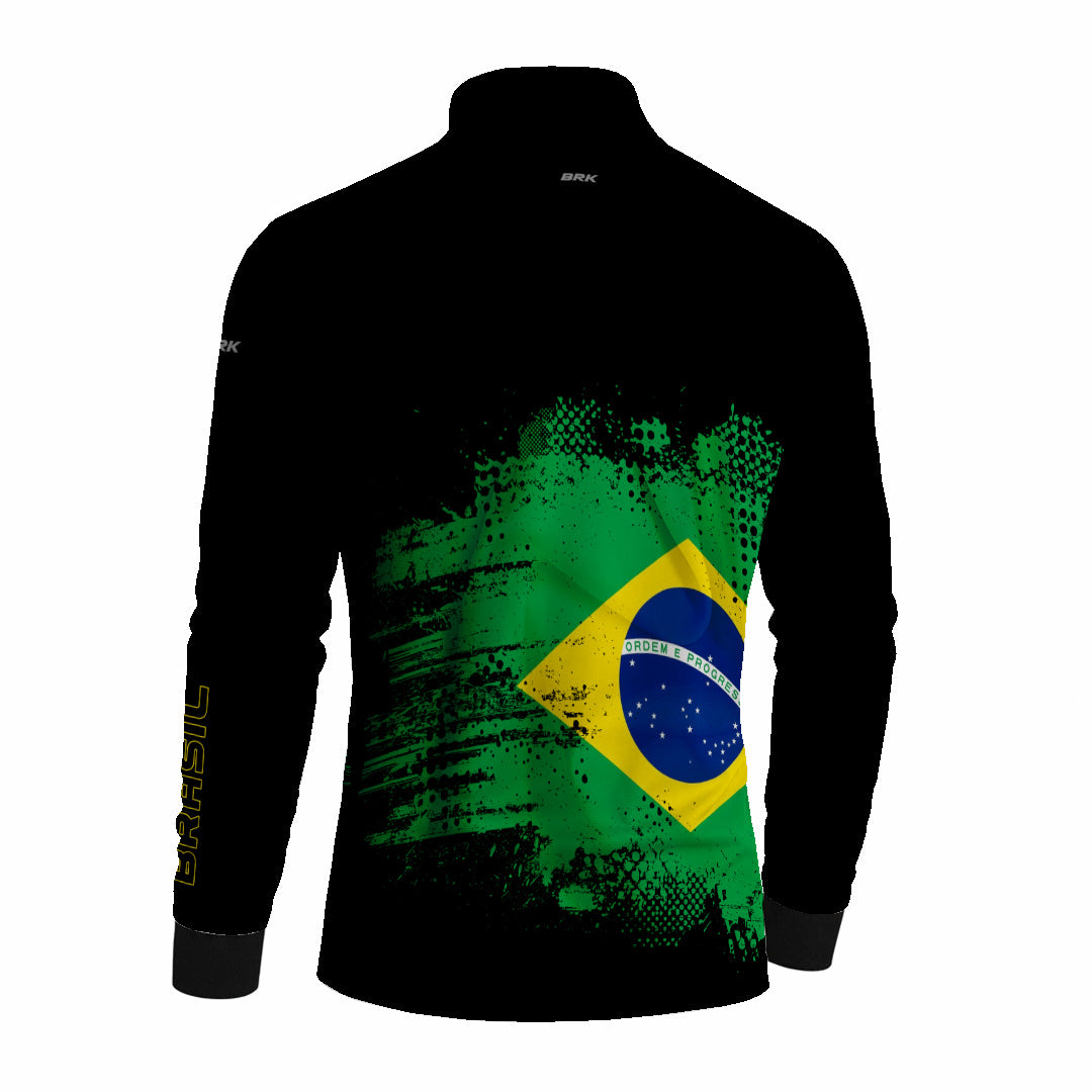 Camisa de Pesca Brk Preta Brasil com Proteção Uv50+ - Tamanho: M
