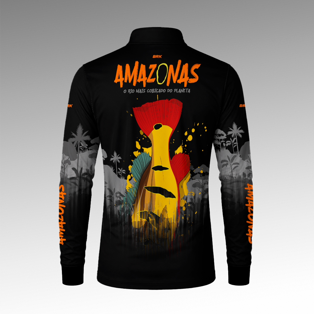Camisa de Pesca Brk Preta Amazonas com Proteção Uv50+ - Tamanho: G