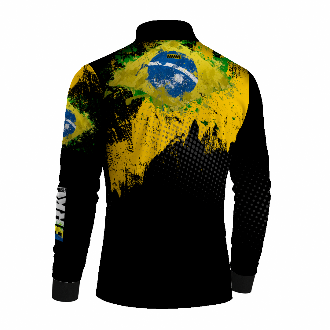 Camisa de Pesca Brk Preto e Amarelo com Proteção Uv50+ - Tamanho: M