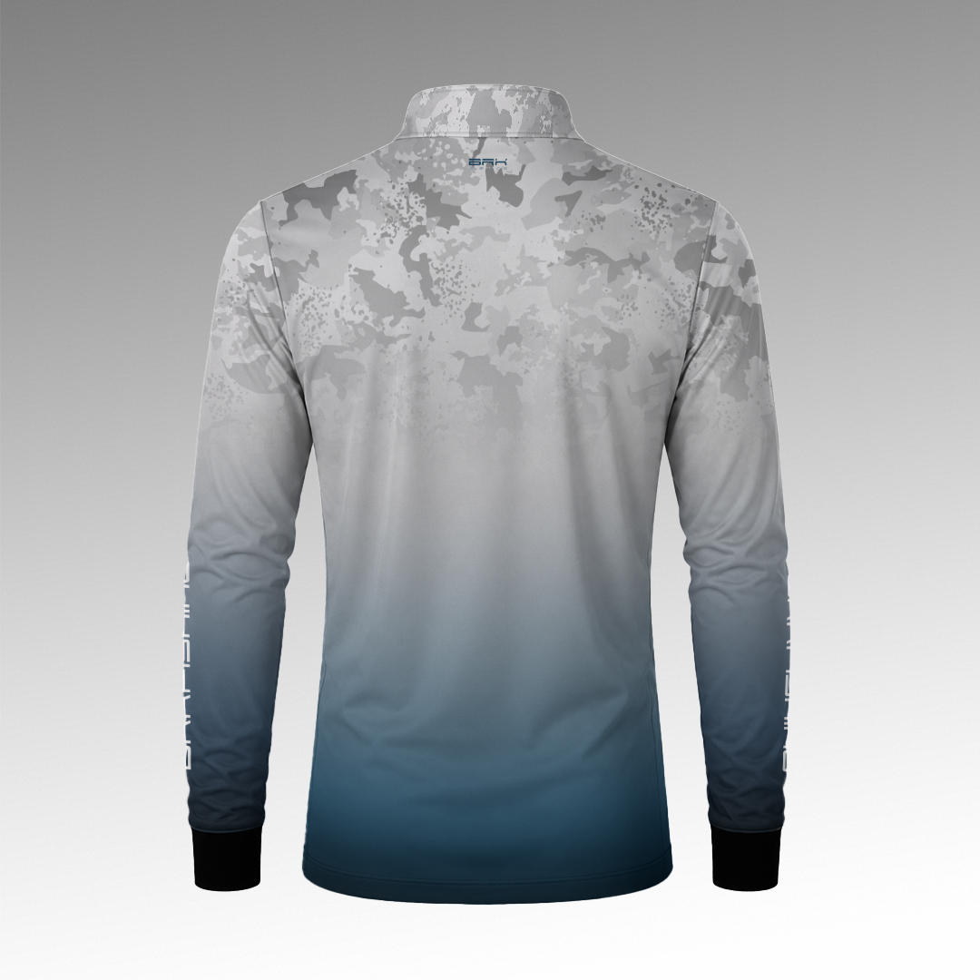 Camisa de Pesca Brk Cinza e Azul Camuflado com Proteção Uv50+ - Tamanho: M