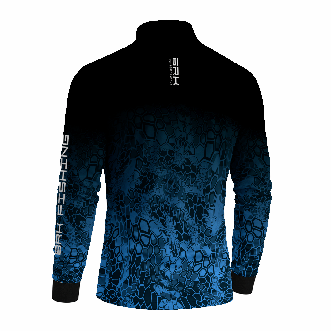 Camisa de Pesca Brk Criptek Preto e Azul com Proteção Uv50+ - Tamanho: G2