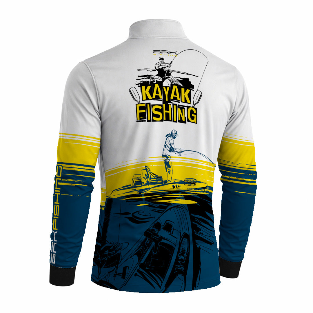 Camisa de Pesca Brk Amarelo e Azul Kayak Fishing com Proteção Uv50+ - Tamanho: G1