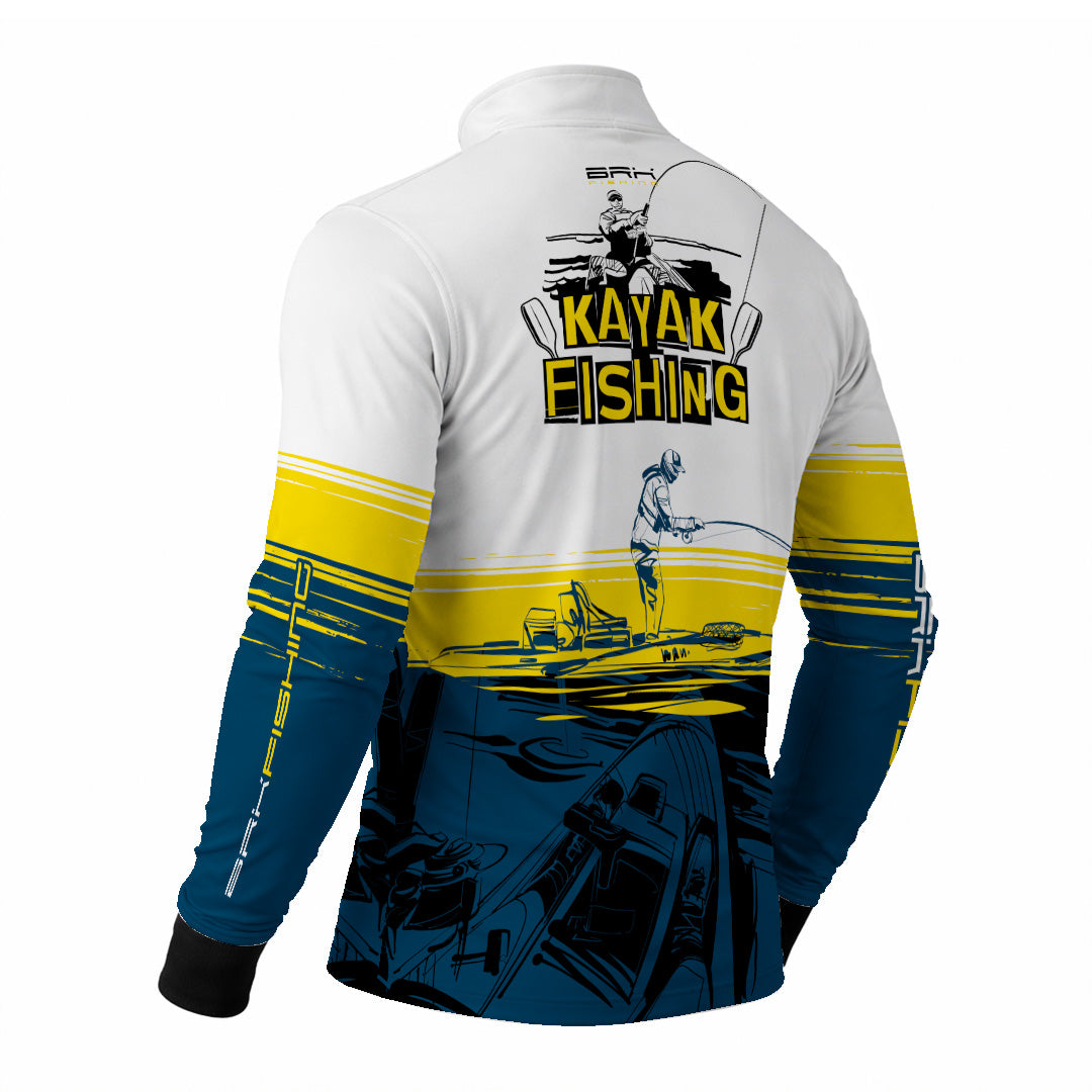 Camisa de Pesca Brk Amarelo e Azul Kayak Fishing com Proteção Uv50+ - Tamanho: G1