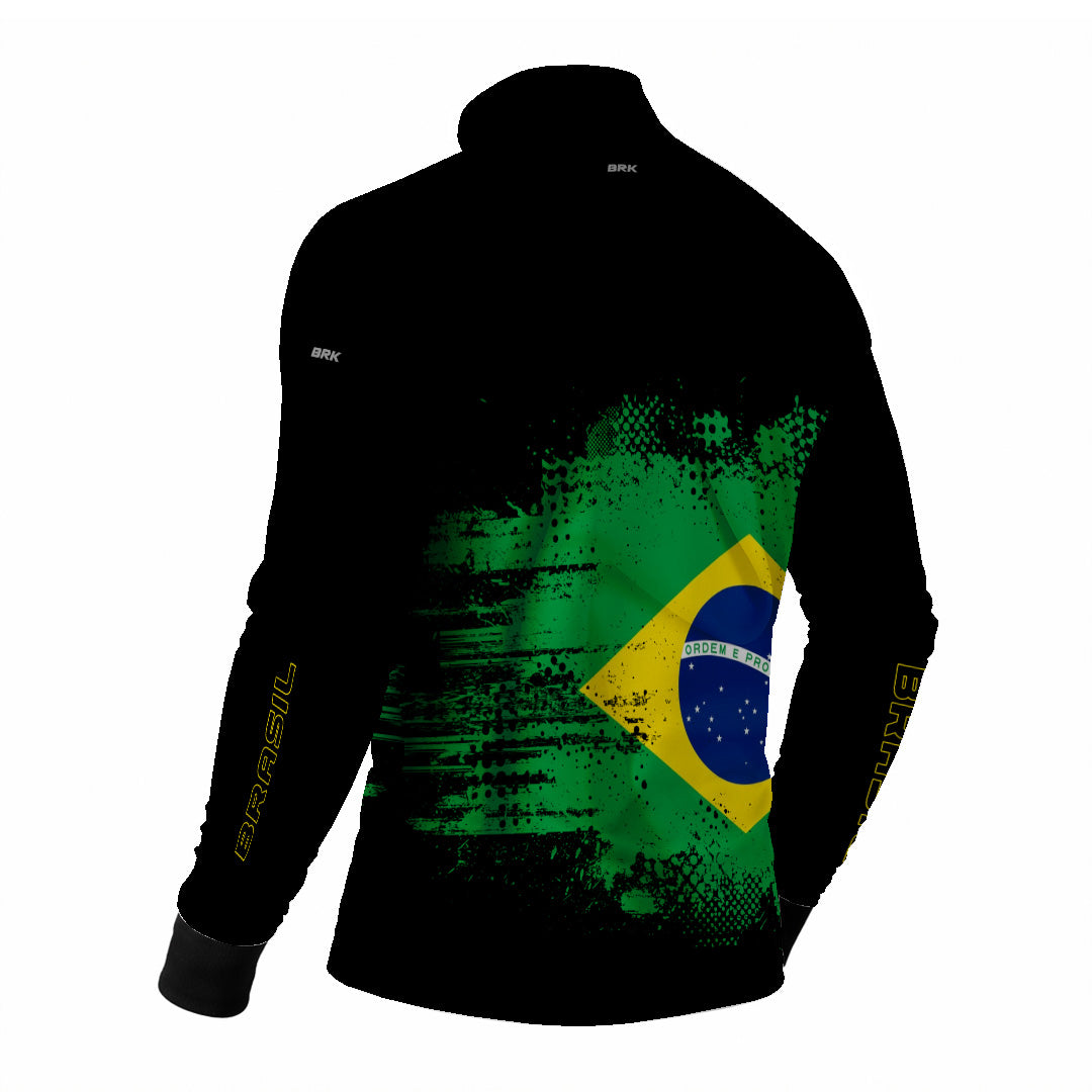 Camisa de Pesca Brk Preta Brasil com Proteção Uv50+ - Tamanho: M