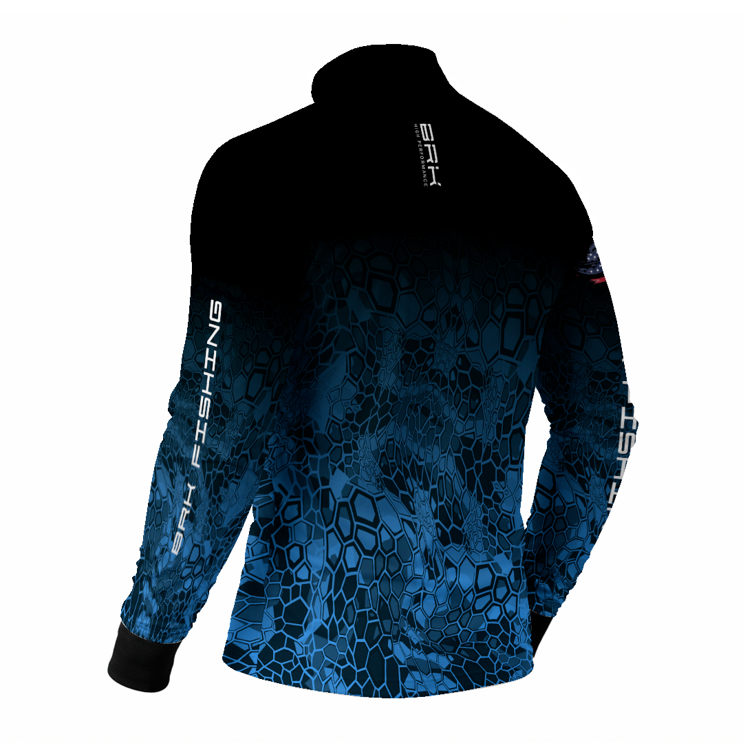 Camisa de Pesca Brk Criptek Preto e Azul com Proteção Uv50+ - Tamanho: G2