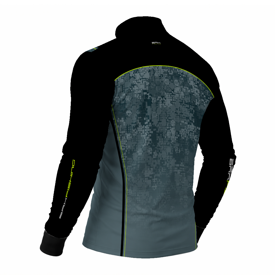 Camisa de Pesca Brk Preta e Azul Camo com Proteção Uv50+ - Tamanho: G