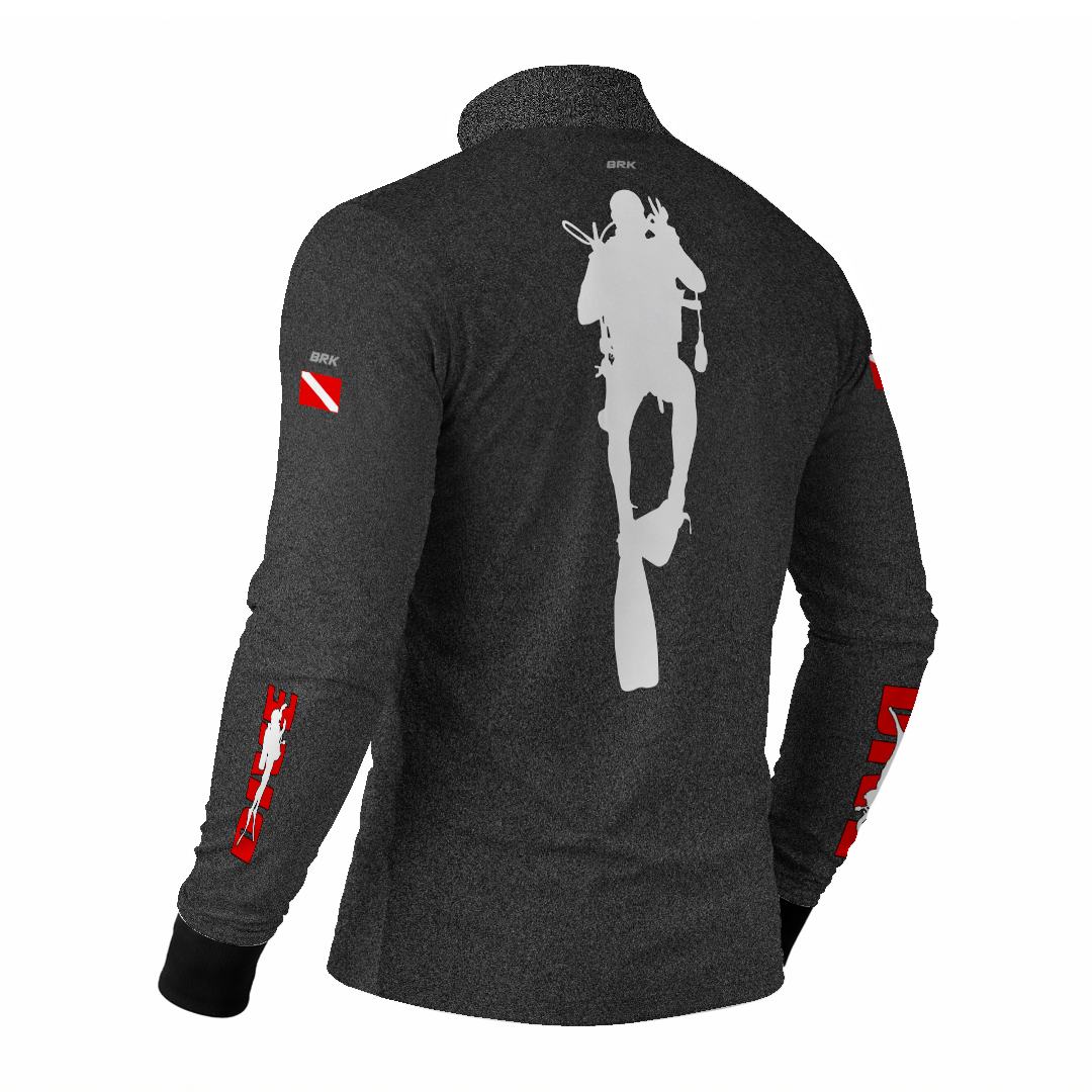 Camisa de Pesca Brk 'dive' Preta e Vermelha com Proteção Uv50+ - Tamanho: G