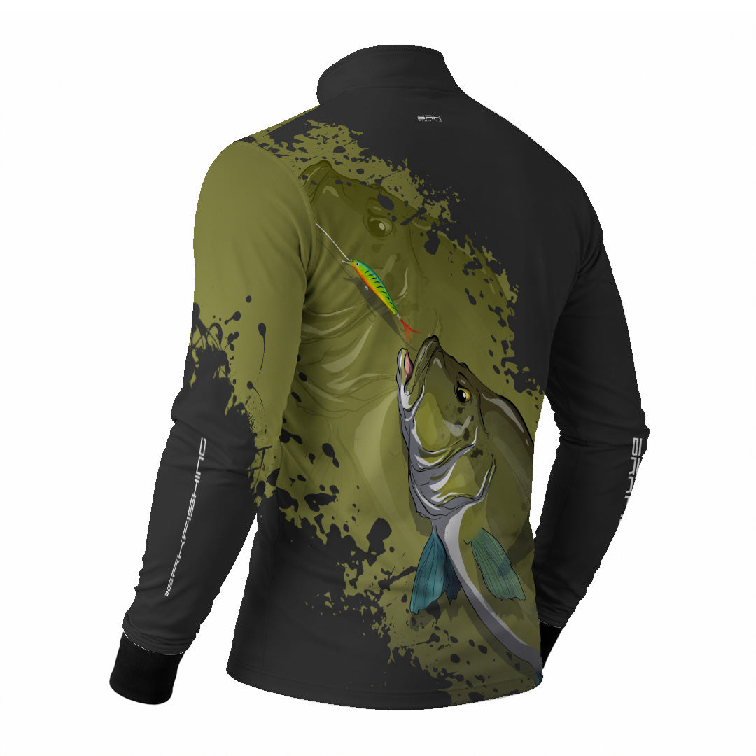 Camisa de Pesca Preto e Musgo Brk Tucunare Azul com Proteção Uv50+ - Tamanho: GG