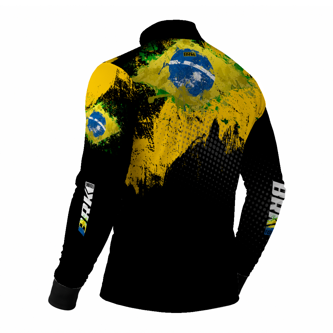 Camisa de Pesca Brk Preto e Amarelo com Proteção Uv50+ - Tamanho: M