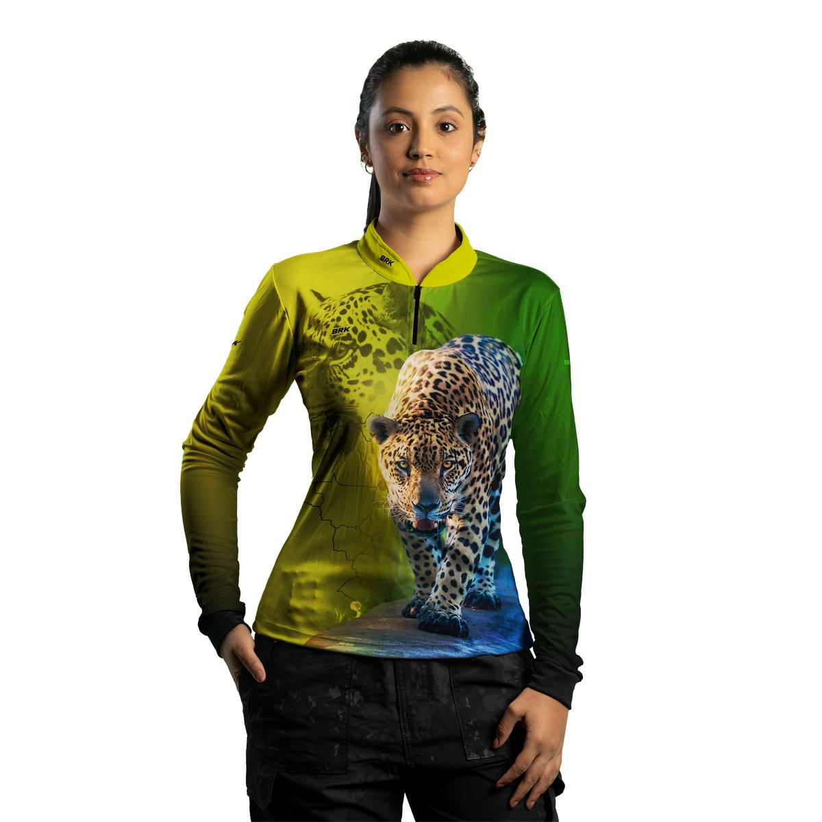 Camisa Feminina de Pesca Brk Onça Pintada com UV50+