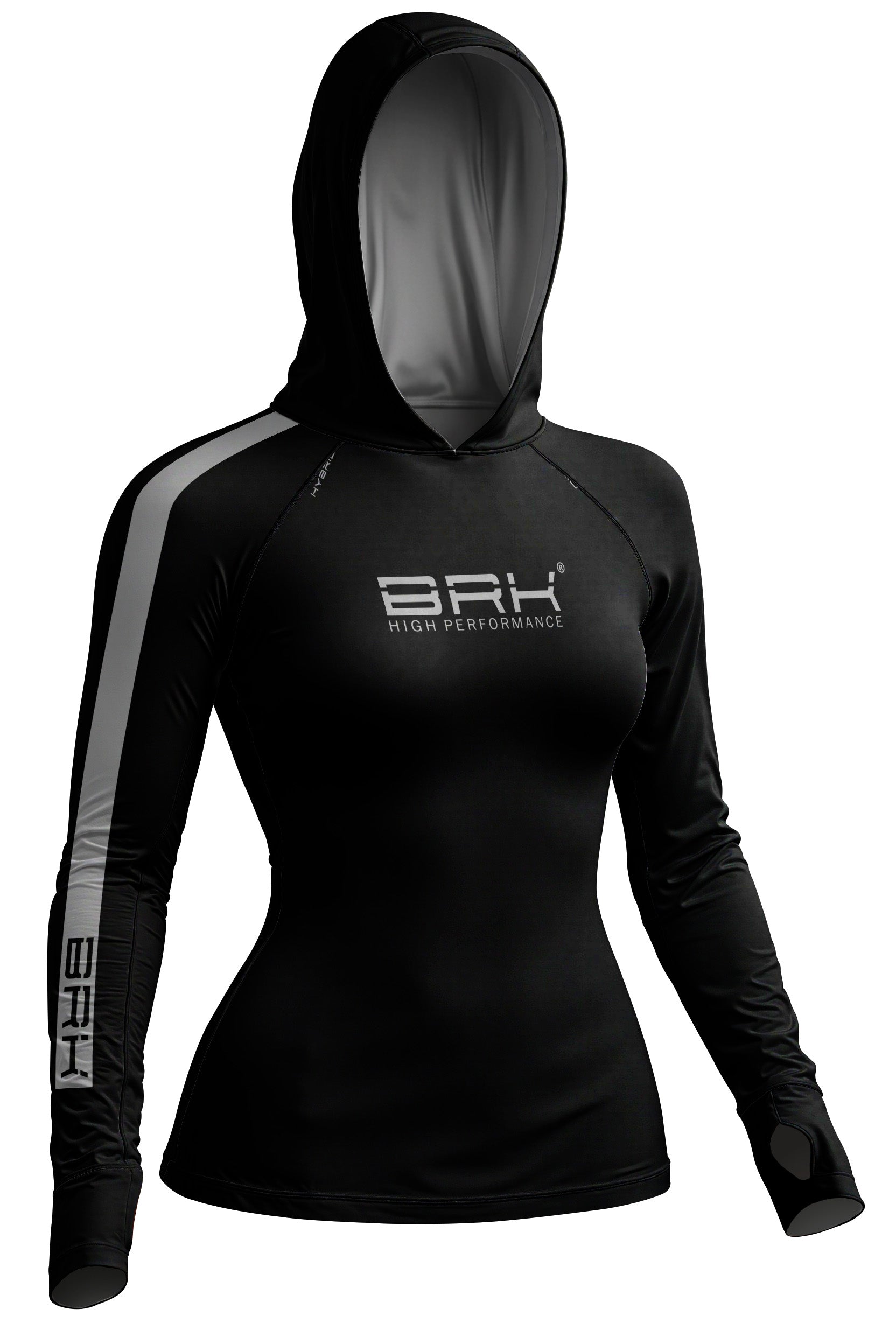 Camisa de Pesca Feminina Brk com Capuz Hybrid Preto com Cinza Fusion com Proteção Solar UV50+
