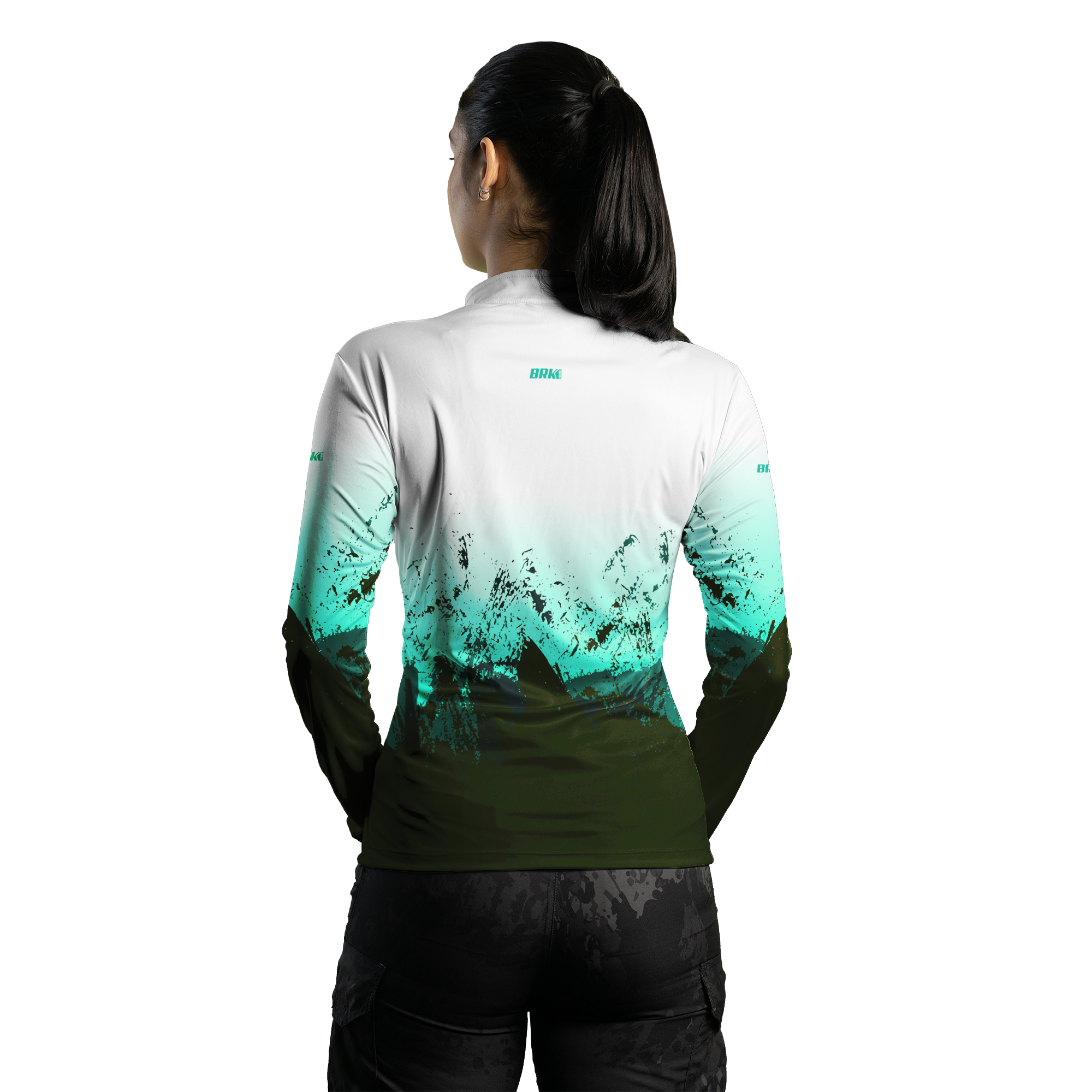 Camisa Feminina de Pesca Brk Verde com Branco Tucunaré com UV50+