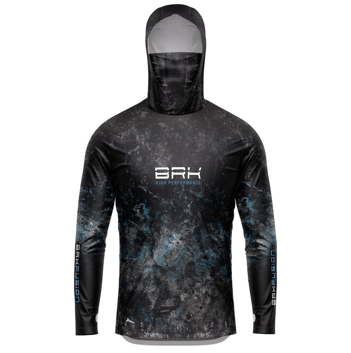 Camisa FusionX Brk Galaxy Preta e Azul com Capuz e Proteção UV50+ - Brk Fishing