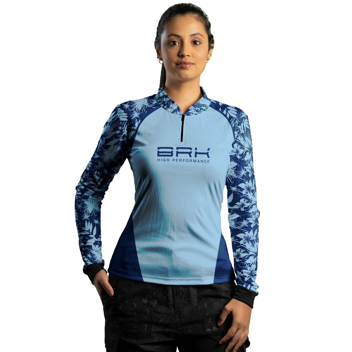 Camisa de Pesca Feminina Brk Básica Floral Azul Claro com Proteção UV50+