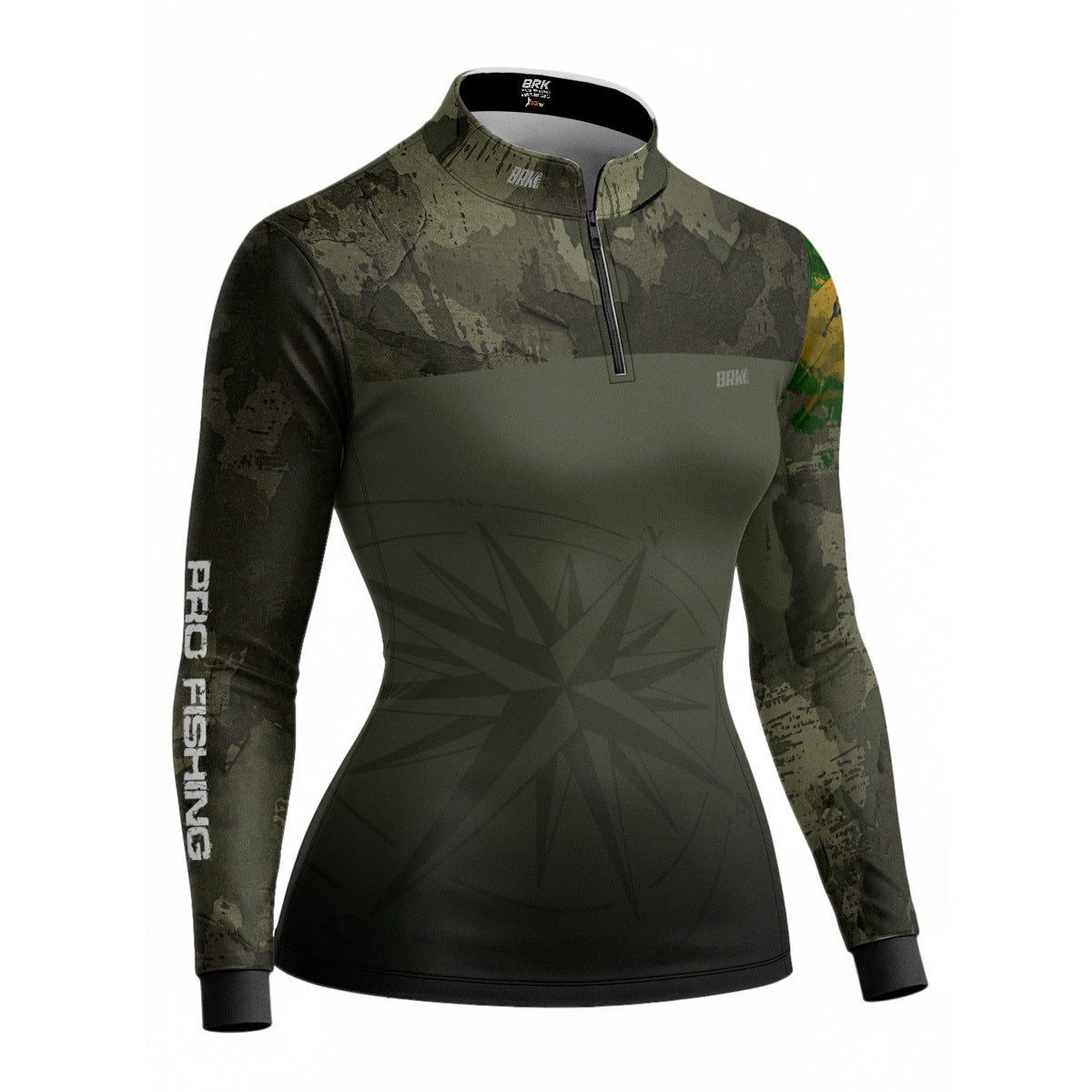 Camisa Feminina  Agro Brk Bussola Brasil Camuflada com Proteção Solar UV50+
