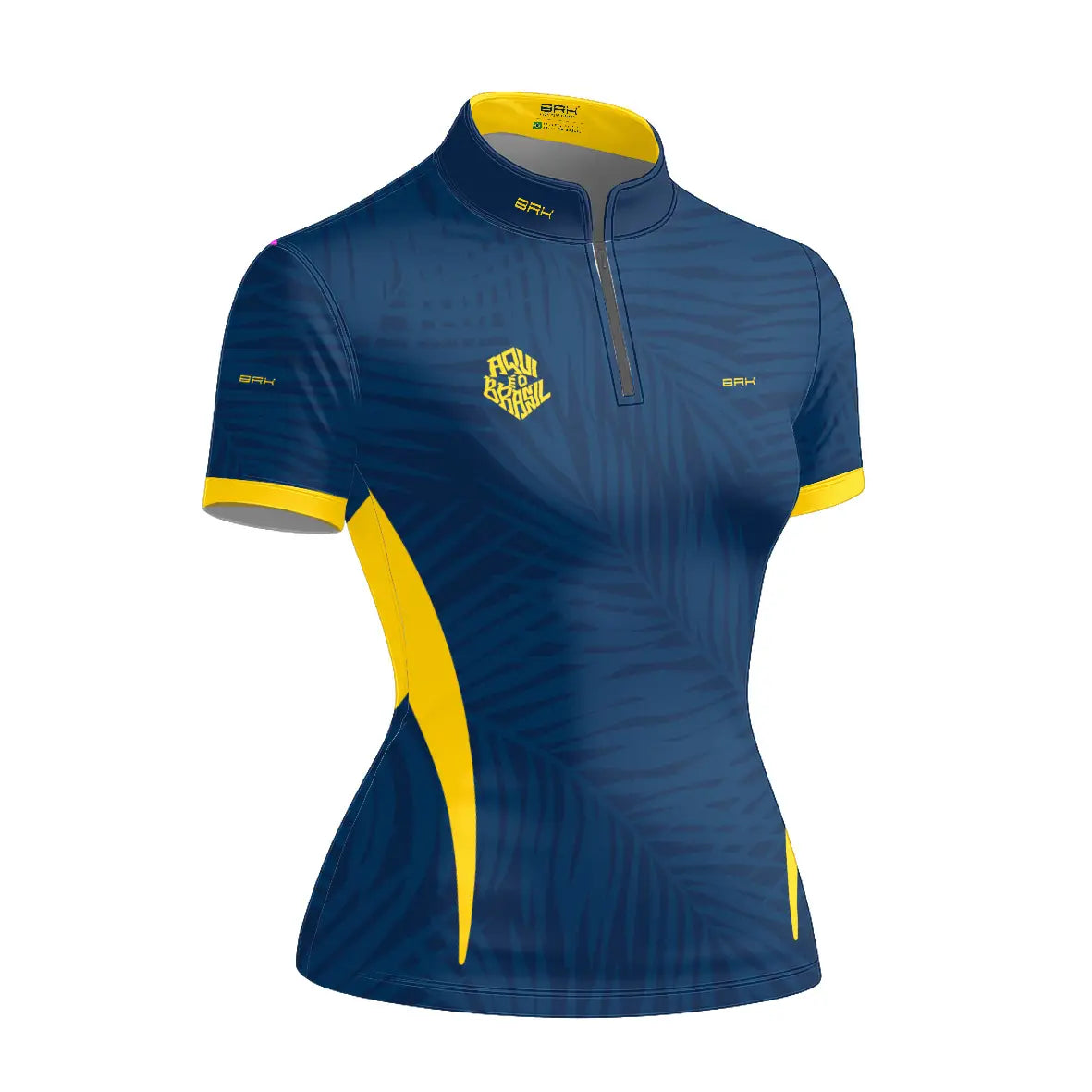 Camiseta Brk Feminina Aqui é o Brasil Tropical Azul Marinho com Proteção UV50