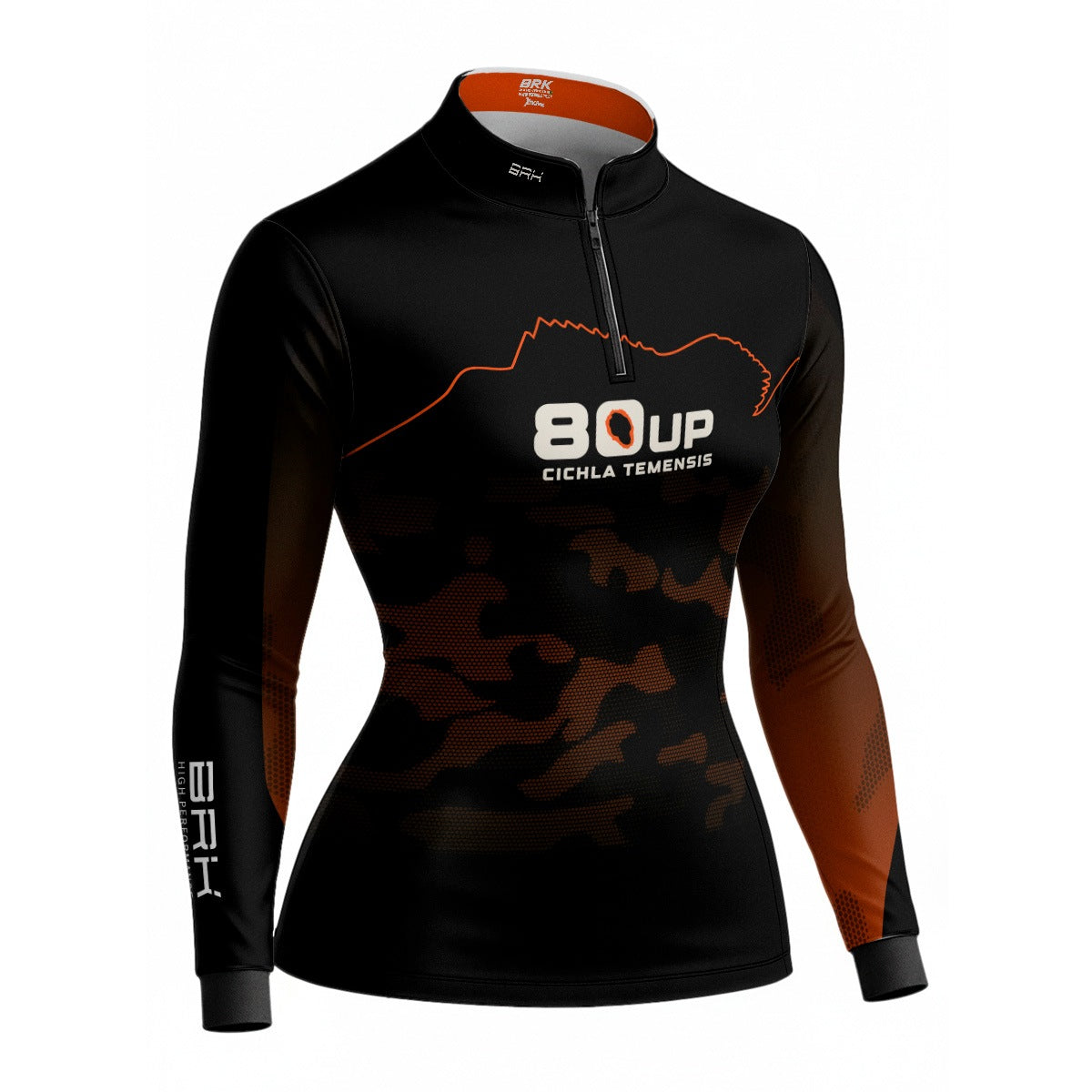 Camisa de Pesca Feminina Brk 80UP Camuflada Laranja com Proteção UV50
