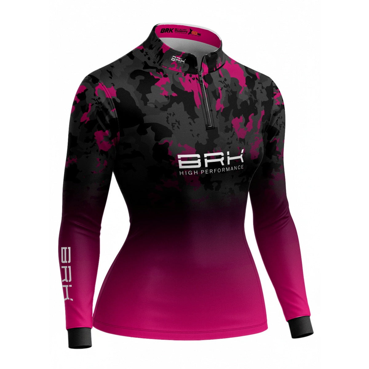 Camisa de Pesca Feminina Brk Preta e Rosa com Proteção Solar UV50+