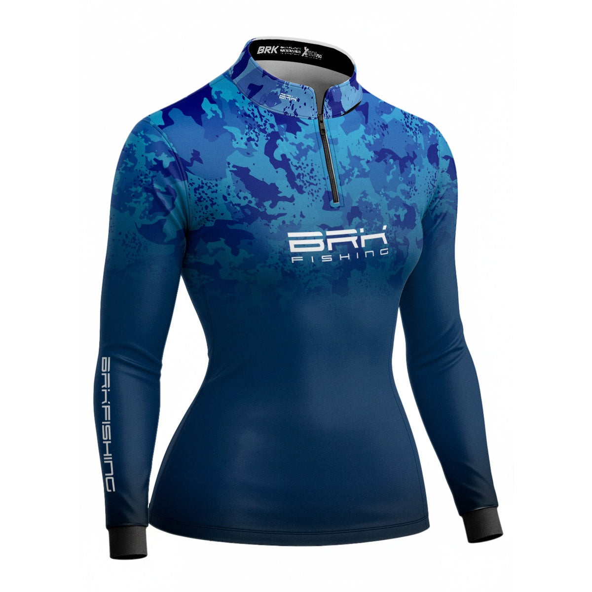 Camisa de Pesca Feminina Brk Azul Naval Camuflado com Proteção UV50+