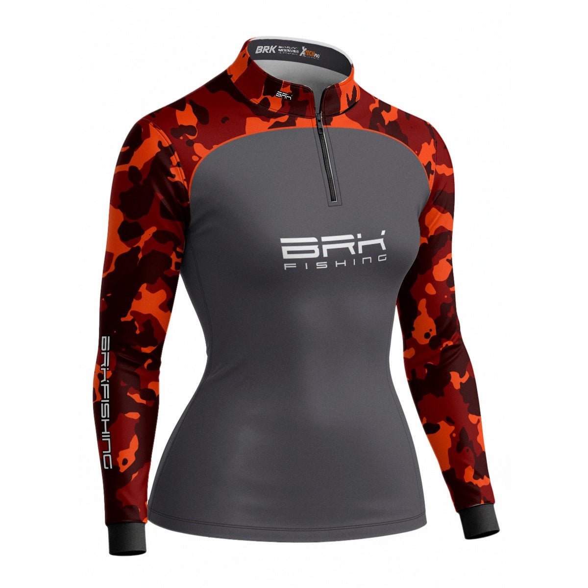 Camisa Feminina de Pesca  Brk Laranja Camuflado e Cinza com UV50+