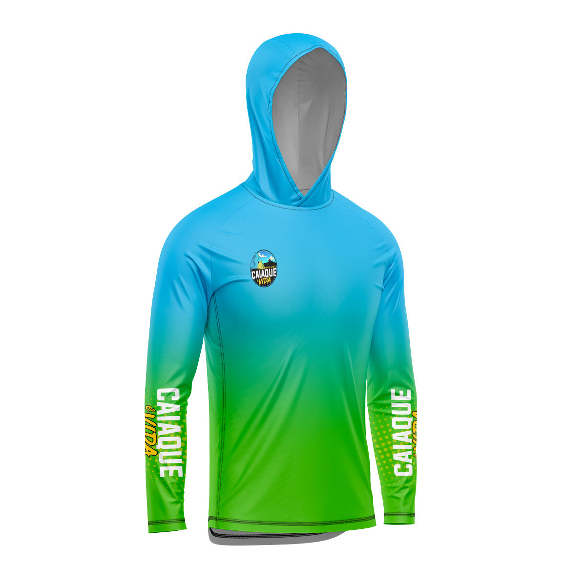 Camisa de Pesca com Capuz Brk Caiaque e Vida Verde e Azul Turquesa com Proteção Uv50+ - Tamanho: G2