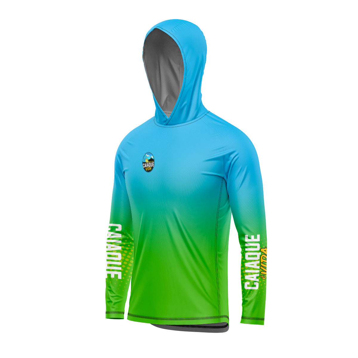Camisa de Pesca com Capuz Brk Caiaque e Vida Verde e Azul Turquesa com Proteção Uv50+ - Tamanho: G2